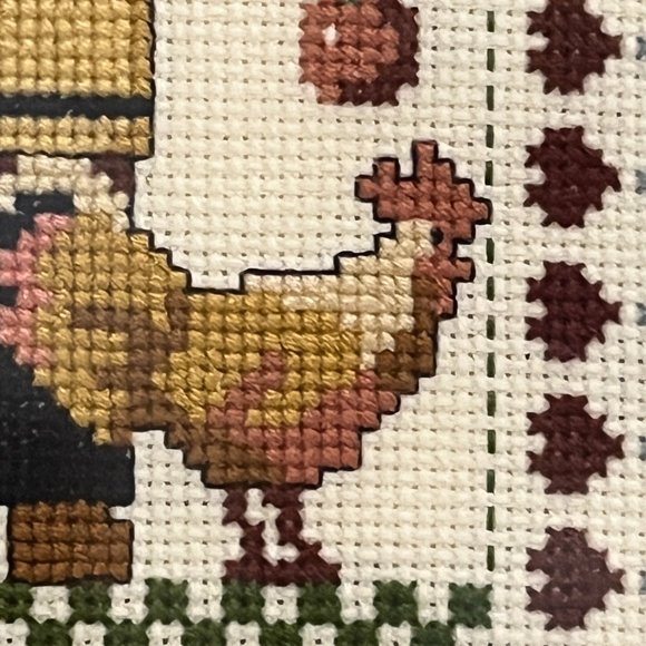 HAND CRAFTED Cross Stitch Picture Country Kitchen Farmer Countrycore 17"x14" - Picture 6 of 10